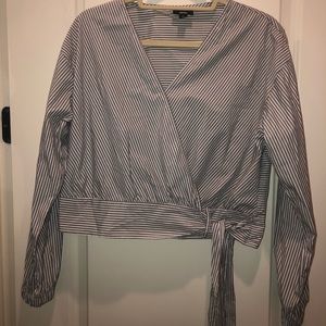 Striped long sleeved wrap tie top